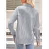 imageAstylish Womens Striped Dress Shirt Long Sleeve Collared Metal Heart Shaped Button Down Blouse TopsLight Grey