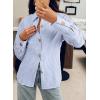 imageAstylish Womens Striped Dress Shirt Long Sleeve Collared Metal Heart Shaped Button Down Blouse TopsMist Blue