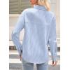 imageAstylish Womens Striped Dress Shirt Long Sleeve Collared Metal Heart Shaped Button Down Blouse TopsMist Blue