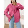 imageAstylish Womens Striped Dress Shirt Long Sleeve Collared Metal Heart Shaped Button Down Blouse TopsPink