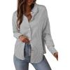 imageAstylish Womens Striped Dress Shirt Long Sleeve Collared Metal Heart Shaped Button Down Blouse TopsGray