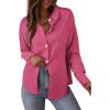 imageAstylish Womens Striped Dress Shirt Long Sleeve Collared Metal Heart Shaped Button Down Blouse TopsPink