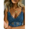 imageAstylish Womens Soft Floral Lace Adjustable Straps Lift Bra Wire Free Bralette Push Up Padded Everyday Bra Blue Medium