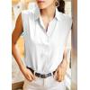 imageAstylish Womens Summer Sleeveless Button Down Shirts Solid Collar Office Tank Tops White Medium