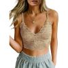 imageAstylish Womens Sexy Eyelash Lace Bralette Bandeau Bra with Adjustable Straps Wireless Bralette Cami Bra Vest Apricot Small