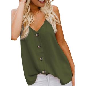 imageAstylish Womens Women Cute Sleeveless Shirts Blouses Button Up V Neck Spaghetti Strap Fashion Cami Tank Tops XLarge 16 18 Green