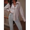 imageAstylish Womens Striped Dress Shirt Long Sleeve Collared Metal Heart Shaped Button Down Blouse TopsChestnut