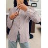 imageAstylish Womens Striped Dress Shirt Long Sleeve Collared Metal Heart Shaped Button Down Blouse TopsChestnut