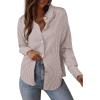 imageAstylish Womens Striped Dress Shirt Long Sleeve Collared Metal Heart Shaped Button Down Blouse TopsChestnut