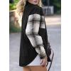 imageAstylish Womens Flannel Plaid Shirts Long Sleeve Button Down Shacket Color Block Blouse TopsBlack