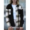 imageAstylish Womens Flannel Plaid Shirts Long Sleeve Button Down Shacket Color Block Blouse TopsBlack