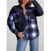 imageAstylish Womens Flannel Plaid Shirts Long Sleeve Button Down Shacket Color Block Blouse TopsBluing