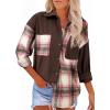 imageAstylish Womens Flannel Plaid Shirts Long Sleeve Button Down Shacket Color Block Blouse TopsDesert Palm
