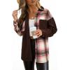 imageAstylish Womens Flannel Plaid Shirts Long Sleeve Button Down Shacket Color Block Blouse TopsDesert Palm