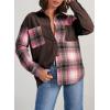 imageAstylish Womens Flannel Plaid Shirts Long Sleeve Button Down Shacket Color Block Blouse TopsDesert Palm