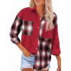 imageAstylish Womens Flannel Plaid Shirts Long Sleeve Button Down Shacket Color Block Blouse TopsFiery Red