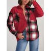 imageAstylish Womens Flannel Plaid Shirts Long Sleeve Button Down Shacket Color Block Blouse TopsFiery Red