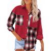 imageAstylish Womens Flannel Plaid Shirts Long Sleeve Button Down Shacket Color Block Blouse TopsFiery Red