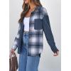 imageAstylish Womens Flannel Plaid Shirts Long Sleeve Button Down Shacket Color Block Blouse TopsNavy Blue