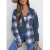 imageAstylish Womens Flannel Plaid Shirts Long Sleeve Button Down Shacket Color Block Blouse TopsNavy Blue