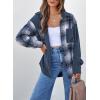 imageAstylish Womens Flannel Plaid Shirts Long Sleeve Button Down Shacket Color Block Blouse TopsNavy Blue