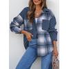 imageAstylish Womens Flannel Plaid Shirts Long Sleeve Button Down Shacket Color Block Blouse TopsNavy Blue