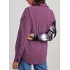 imageAstylish Womens Flannel Plaid Shirts Long Sleeve Button Down Shacket Color Block Blouse TopsOrchid Petal