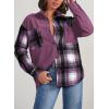 imageAstylish Womens Flannel Plaid Shirts Long Sleeve Button Down Shacket Color Block Blouse TopsOrchid Petal