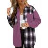 imageAstylish Womens Flannel Plaid Shirts Long Sleeve Button Down Shacket Color Block Blouse TopsOrchid Petal