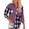 imageAstylish Womens Flannel Plaid Shirts Long Sleeve Button Down Shacket Color Block Blouse TopsOrchid Petal