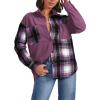 imageAstylish Womens Flannel Plaid Shirts Long Sleeve Button Down Shacket Color Block Blouse TopsOrchid Petal