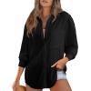imageAstylish Women 2026 Loose Fit Tops Cotton Linen Button Down Shirts Collared Roll Up Long Sleeve V Neck BlousesBlack