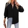 imageAstylish Women 2026 Loose Fit Tops Cotton Linen Button Down Shirts Collared Roll Up Long Sleeve V Neck BlousesBlack