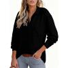 imageAstylish Women 2026 Loose Fit Tops Cotton Linen Button Down Shirts Collared Roll Up Long Sleeve V Neck BlousesBlack