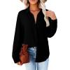 imageAstylish Women 2026 Loose Fit Tops Cotton Linen Button Down Shirts Collared Roll Up Long Sleeve V Neck BlousesBlack