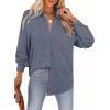 imageAstylish Women 2026 Loose Fit Tops Cotton Linen Button Down Shirts Collared Roll Up Long Sleeve V Neck BlousesDusk Blue