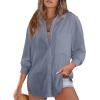 imageAstylish Women 2026 Loose Fit Tops Cotton Linen Button Down Shirts Collared Roll Up Long Sleeve V Neck BlousesDusk Blue