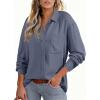 imageAstylish Women 2026 Loose Fit Tops Cotton Linen Button Down Shirts Collared Roll Up Long Sleeve V Neck BlousesDusk Blue
