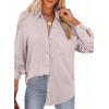 imageAstylish Women 2026 Loose Fit Tops Cotton Linen Button Down Shirts Collared Roll Up Long Sleeve V Neck BlousesGray