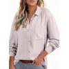 imageAstylish Women 2026 Loose Fit Tops Cotton Linen Button Down Shirts Collared Roll Up Long Sleeve V Neck BlousesGray