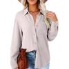 imageAstylish Women 2026 Loose Fit Tops Cotton Linen Button Down Shirts Collared Roll Up Long Sleeve V Neck BlousesGray