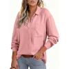 imageAstylish Women 2026 Loose Fit Tops Cotton Linen Button Down Shirts Collared Roll Up Long Sleeve V Neck BlousesLight Pink