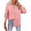 imageAstylish Women 2026 Loose Fit Tops Cotton Linen Button Down Shirts Collared Roll Up Long Sleeve V Neck BlousesLight Pink