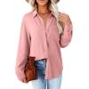 imageAstylish Women 2026 Loose Fit Tops Cotton Linen Button Down Shirts Collared Roll Up Long Sleeve V Neck BlousesLight Pink