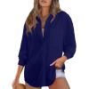 imageAstylish Women 2026 Loose Fit Tops Cotton Linen Button Down Shirts Collared Roll Up Long Sleeve V Neck BlousesNavy Blue