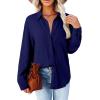 imageAstylish Women 2026 Loose Fit Tops Cotton Linen Button Down Shirts Collared Roll Up Long Sleeve V Neck BlousesNavy Blue