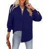 imageAstylish Women 2026 Loose Fit Tops Cotton Linen Button Down Shirts Collared Roll Up Long Sleeve V Neck BlousesNavy Blue