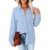 imageAstylish Women 2026 Loose Fit Tops Cotton Linen Button Down Shirts Collared Roll Up Long Sleeve V Neck BlousesSky Blue