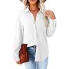 imageAstylish Women 2026 Loose Fit Tops Cotton Linen Button Down Shirts Collared Roll Up Long Sleeve V Neck BlousesWhite