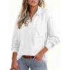 imageAstylish Women 2026 Loose Fit Tops Cotton Linen Button Down Shirts Collared Roll Up Long Sleeve V Neck BlousesWhite
